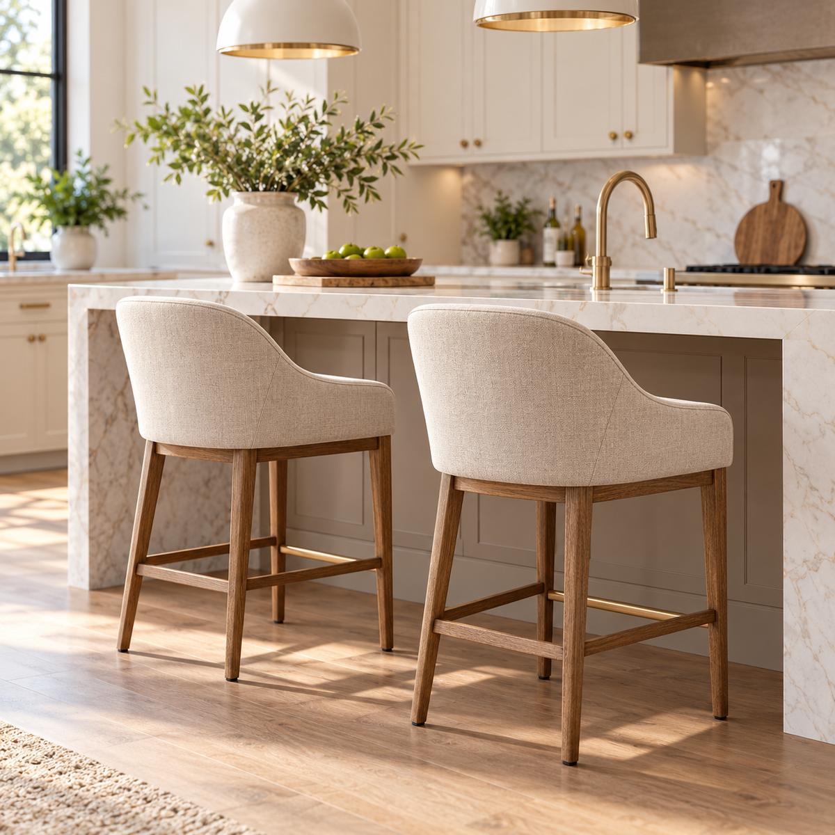 SUPCLEANING™ CounterVale Upholstered Bar Stools — Set of Two