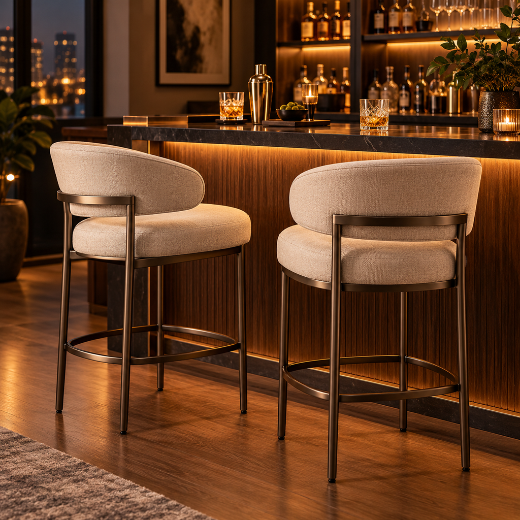 SUPCLEANING™ CounterVale Upholstered Bar Stools — Set of Two