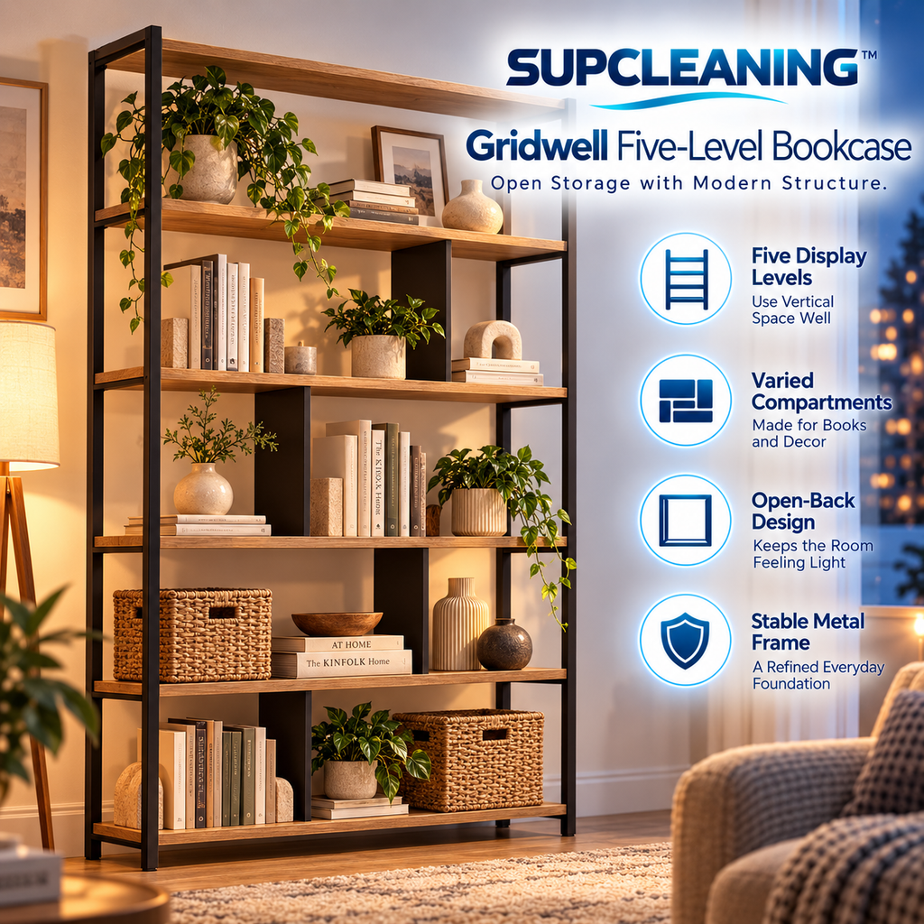 SUPCLEANING™ Gridwell Five-Level Bookcase