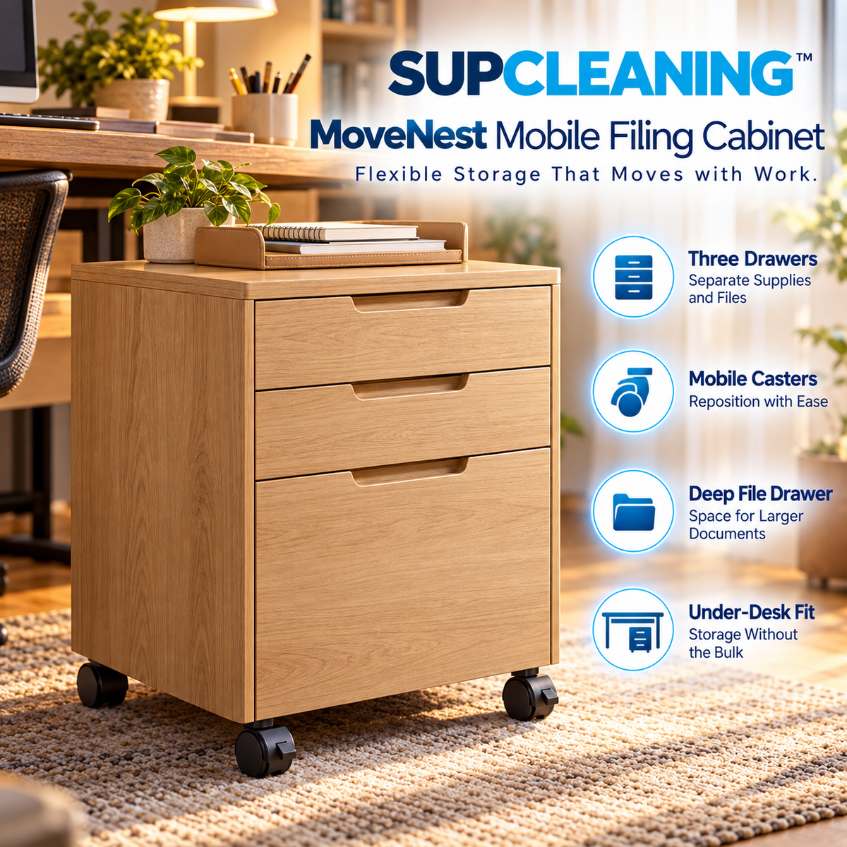 SUPCLEANING™ MoveNest Mobile Filing Cabinet