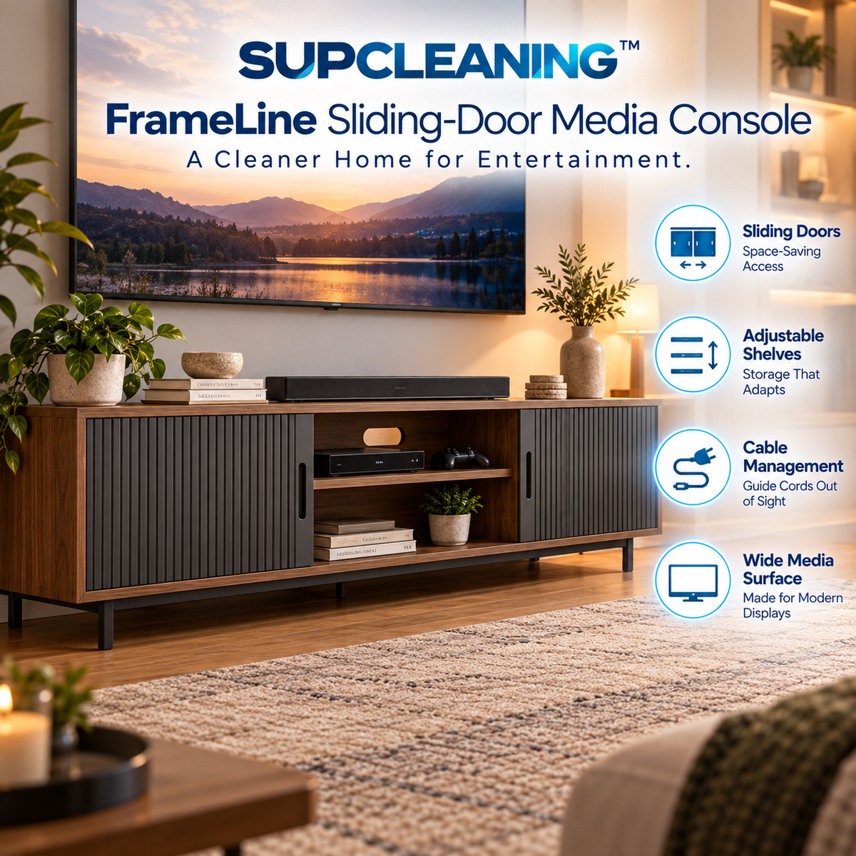 SUPCLEANING™ FrameLine Sliding-Door Media Console