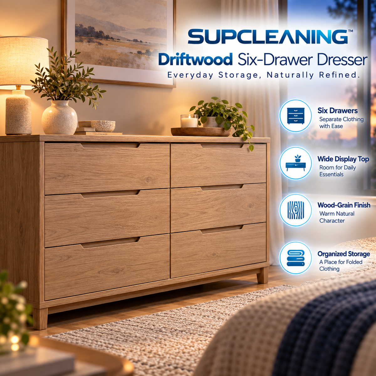 SUPCLEANING™ Driftwood Six-Drawer Dresser
