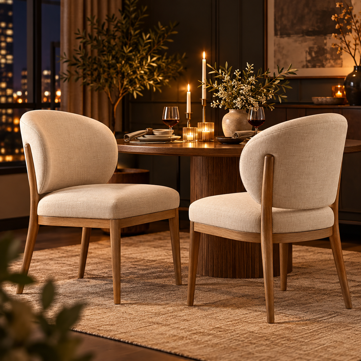 SUPCLEANING™ LinenArc Dining Chairs — Set of Two