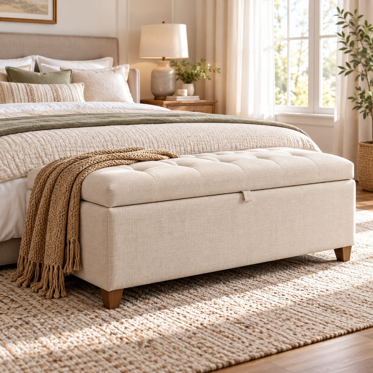 SUPCLEANING™ CalmNest Upholstered Storage Bench